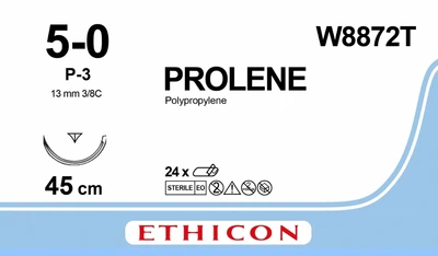 Пролен Ethicon LLC синий 45 см M1 USP5/0 одна игла P-3 Prime Тип обратнорежущий Reverse Cutting 131 мм 3/8 круга (W8872T) (30705031128600)