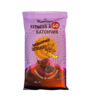 Батончик з шоколадом, чорносливом і фініками 40 г ТМ Кохана