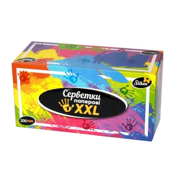 Серветки косметичні Silken XXL 2 шари, 200 штук в картонній коробці