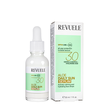 Солнцезащитная сыворотка для лица SPF30 Revuele c алоэ и центеллой 30 мл