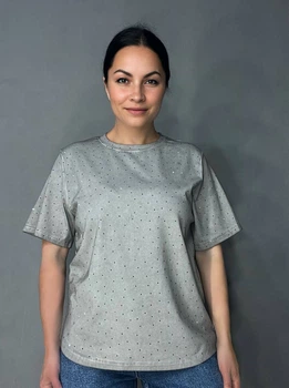 Футболка жіноча A-N 2668 варена тай дай оверсайз з камінцями one size сіра