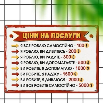 Металлическая табличка Ціни на послуги (MET_20J047_WH) TM Presentville