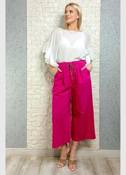 Штани кюлоти палаццо на шнурі фуксія New Collection M-XL 17-5733