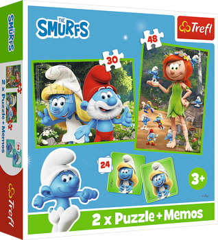 Пазли 2в1 Trefl The Smurfs Смурфикам весело 30+48 елементів + игра Memos 24 детали 93656 (5900511936568)