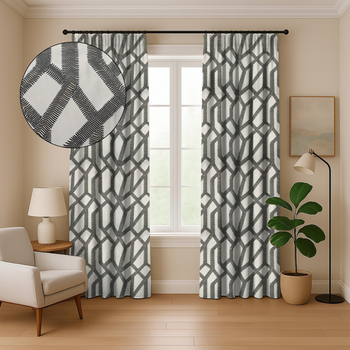 Штора жакардова Soft 250×270 см бежева з абстрактною вишивкою для спальні та вітальні
