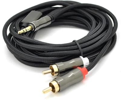 Кабель VEGGIEG AR2-3 DC3.5 (тато) - 2xRCA (тато), GOLD Jack, CU, Stereo, круглий, Black, 3 м, Пакет (YT19879)