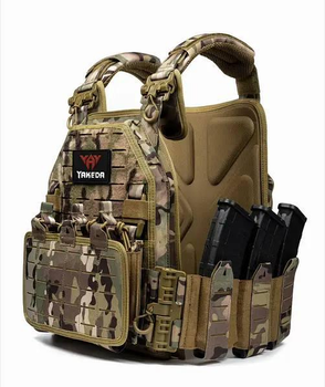 Армейская плитоноска военный жилет Yakeda с подсумками быстрым сбросом Cordura 1000D мультикам