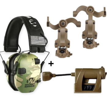 Тактические активные наушники Walker's Razor для стрельбы Multicam с креплением чебурашки + тактический фонарик на военный шлем каску