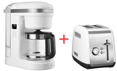 Кофеварка капельная KitchenAid CLASSIC 5KCM1208EWH белая+ в подарок Тостер KitchenAid CLASSIC 5KMT2115EWH белый