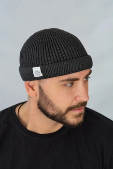 Чоловіча шапка з відворотом Braxton "Монатик", графіт (5506)