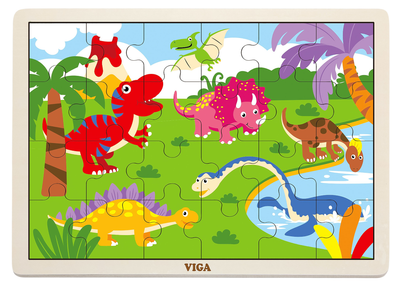 Zestaw drewnianych puzzli Viga na podkładce Dinozaury, 24 el. 51460 (6934510514600)