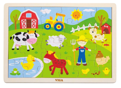 Zestaw drewnianych puzzli Viga na podkładce Farma, 24 el. 50197 (6934510501976)