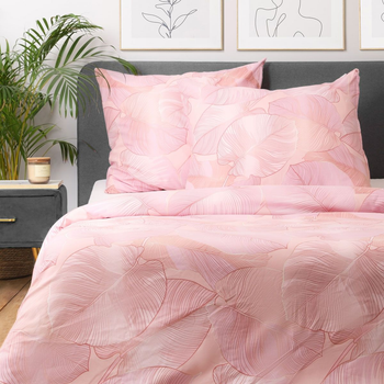 Komplet pościeli Homla Gallo King Size mikrofibra w liście Różowy 200 x 220 cm (5904183811758)