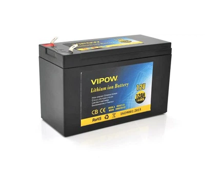 Аккумуляторная батарея литиевая Vipow 12 V 12Ah с элементами Li-ion 18650 со встроенной ВМS платой, (3S6P) (151х65х94(100))мм