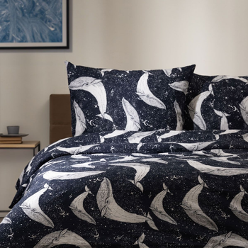 Komplet pościeli Homla Timi Półtorej Poszewka na pościel 160 x 200 cm + 2 poszewki na poduszki 70 x 80 cm bawełniany w wieloryby (5906496728761)