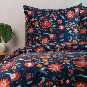 Komplet pościeli Homla Vabel King Size 200 x 220 cm mikrofibra w liście i kwiaty Granatowy (5902869997819)