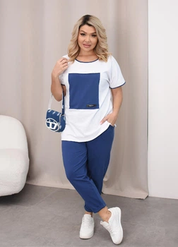 Костюм женский летний из кулира 694361 Синий 56-58