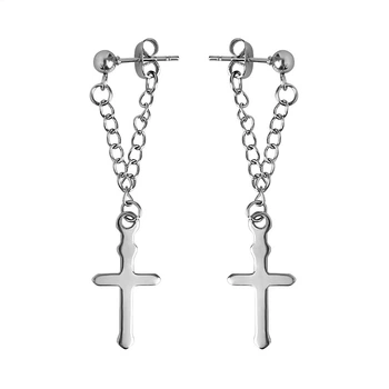 Серьги с подвеской крестик Spikes ZUO-2198-ST из медицинской стали (Диаметр: 4мм)