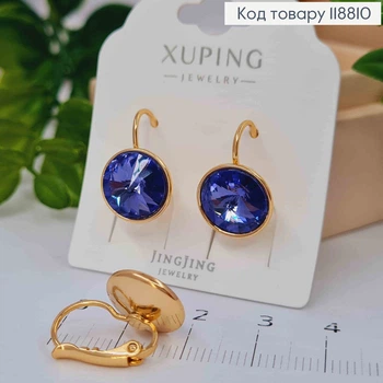 Сережки з Круглим випуклим Фіолетовим каменем Сваровскі (1,2см), довж. 1,8 Xuping 18К