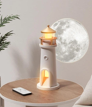Нічник-проєктор у формі маяка Moonlit Beacon | Bluetooth-колонка + білий шум + підсвічування сходів + пульт керування