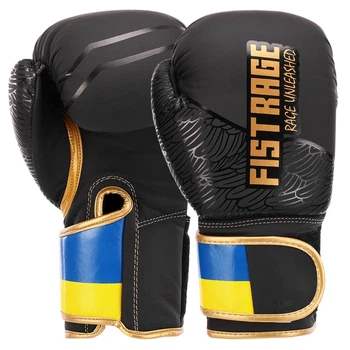 Рукавички боксерські шкіряні Fistrage Ukraine 5562 розмір 12 унцій Black-Blue-Yellow