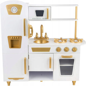 Дитяча кухня EcoToys дерев'яна велика біло-золота 7267 (5903769974832)