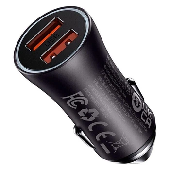 Автомобільний зарядний пристрій BASEUS Golden Contactor Max Dual (2USB, 60W, QC/PD). Dark Gray