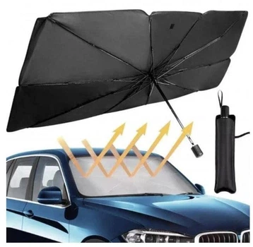 Солнцезащитный автомобильный зонт для лобового стекла Windshield Sun Shade Umbrella Large 140x77 см с чехлом Black