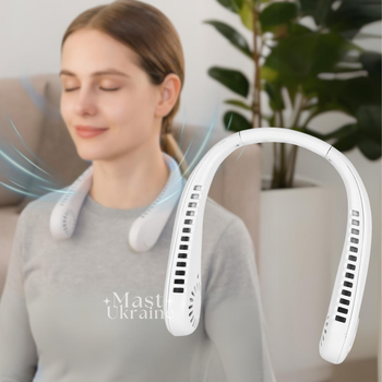 Вентилятор на шию безлопатевий портативний Neck Fan, акумуляторний міні-вентилятор для охолодження влітку, бездротовий персональний шийний вентилятор-охолоджувач із 3 режимами швидкостей та USB зарядкою Білий NFX-5-White