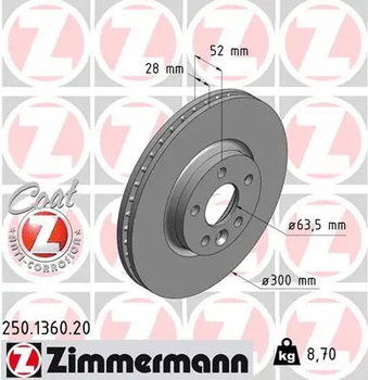 Диск тормозной FORD (CHANGAN), LAND ROVER, VOLVO (CHANGAN), ZIMMERMANN (250136020)