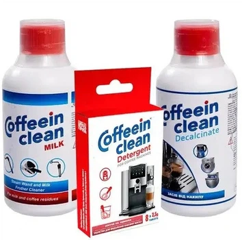 Набір для чищення кавомашини рідина та таблетки 3 шт Coffeein clean