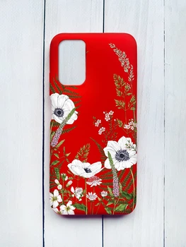 Матовий чохол на Xiaomi Redmi 9T Червоний Квіти польові (принт 363)