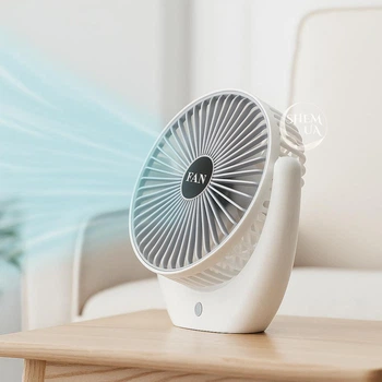 Портативный беспроводной вентилятор-охладитель воздуха Fan Portable, настольный USB вентилятор с аккумулятором, для дома, офиса, путешествий, авто, регулируемая обдува, тихий компактный вентилятор Белый YLP-385-White