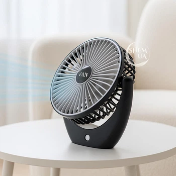 Портативный беспроводной вентилятор-охладитель воздуха Fan Portable, настольный USB вентилятор с аккумулятором, для дома, офиса, путешествий, авто, регулируемый обдув, тихий компактный вентилятор Черный YLP-385-Black