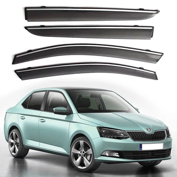Дефлектори вікон Skoda Fabia Седан 2015- скотч "FLY" (З хром - смугою)
