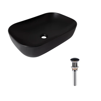 Комплект Qtap Robin: Раковина накладная прямоугольная 600x390x150 мм Matt Black + Донный клапан PU03