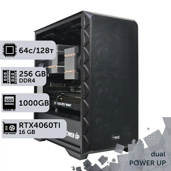 Двопроцесорна робоча станція PowerUp #408 AMD EPYC 7702 x2 / 256 GB / SSD 1TB / GeForce RTX 4060Ti 16GB спеціалізована багатопроцесорна обчислювальна для розробки