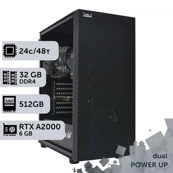 Двухпроцессорная рабочая станция PowerUp #283 Xeon E5 2690 v3 x2 / 32 GB / HDD 1 TB / SSD 512GB / NVIDIA Quadro RTX A2000 6GB специализированная многопроцессорная вычислительная для разработки