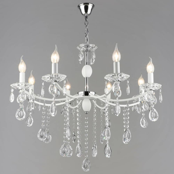 Люстра подвесная хрустальная свечи Light House SRS-20118/8 WT+CH цвет белый + хром