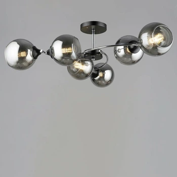 Люстра молекула потолочная Light House SRS-20129/6 BK+CH черный + хром, плафон прозрачно-черный