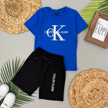 Детский костюм Calvin Klein на мальчика (футболка+шорты) 122-128 см синий с черным