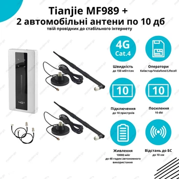 Авто 4G Інтернет Комплект роутер Tianjie MF989 + MIMO Антени 10 Дб
