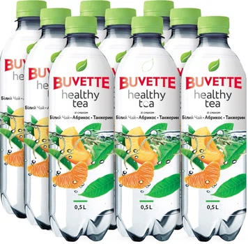 Упаковка напитка Buvette безалкогольного сокосодержащего негазированного Healthy Tea со вкусом белого чая абрикоса и танжерина 0.5 л 9 шт (4820115402089) (065r)