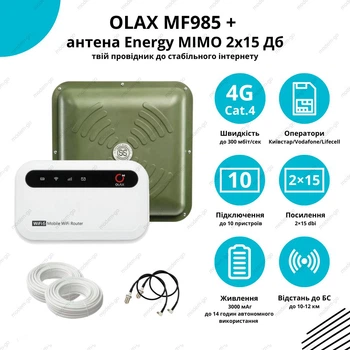 Комплект 4G роутер Olax 985 + антенна Energy MIMO 2×15 дБ
