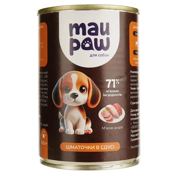 Влажный корм MAU PAW для взрослых собак, кусочки в соусе Мясное ассорти 415г*8шт