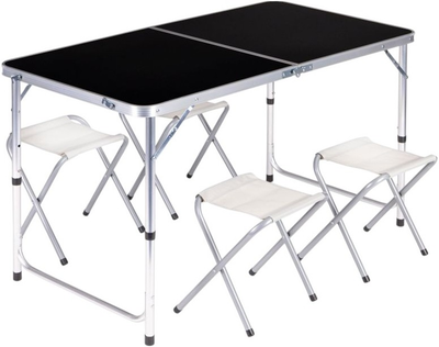 Zestaw stół składany turystyczny i 4 krzesła ModernHome by Multistore czarny (HTA120R+4S BLACK)