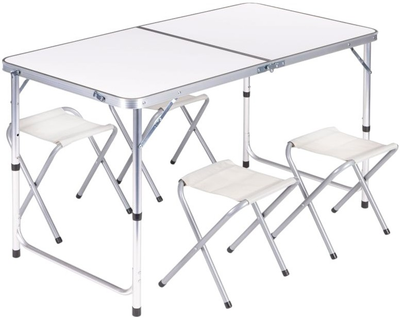 Zestaw stół składany turystyczny i 4 krzesła ModernHome by Multistore biały (HTA120R+4S WHITE)