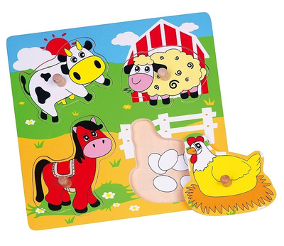 Drewniane puzzle niespodzianka Viga na podkładce z uchwytami Farma 59562 (6934510595623)
