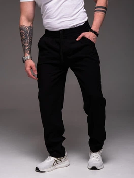 Брюки R.A. чёрные льняные прямая штанина Big Size 2396-4XL