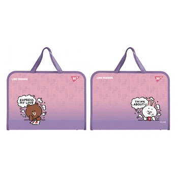 Папка-портфель FC Yes Line Friends "Медвежонок и его друзья" 35х26х3 см на молнии пластиковый с тканевыми ручками фиолетовый (492315)